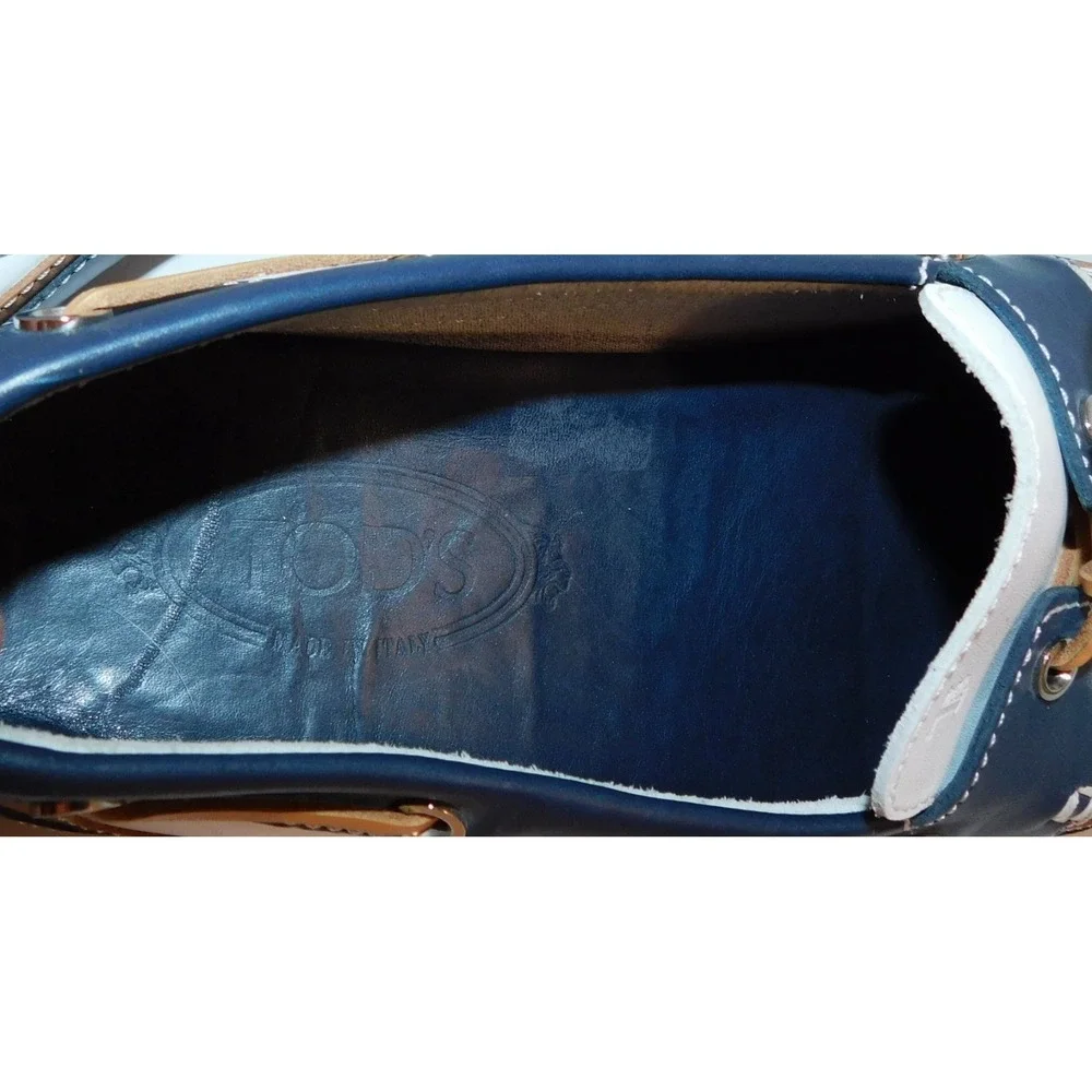 Tods Gommini White Blue Colorblock Driving Loafers sz 9.5